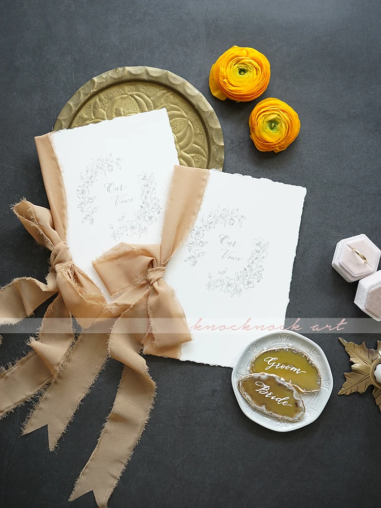 Western wedding pledge card original wedding vows card INS hand-painted Style  feather edge paper card