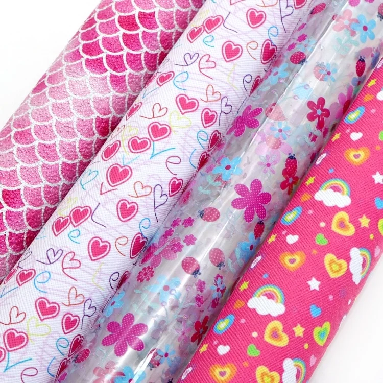 4pcs/set Flower Butterfly Print Faux Leather Material Mix Glitter Sheets Synthetic Leather Fabric For Diy 28333