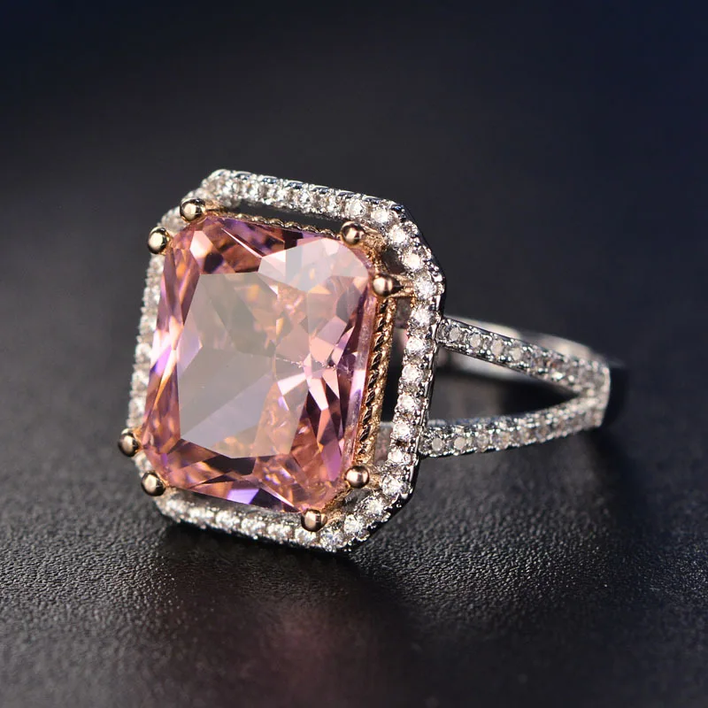 Personalized beautiful design fashion women pink stonecubic zirconia morganite ring