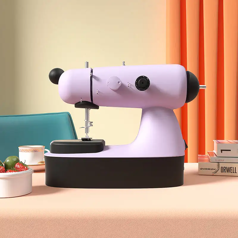 KINGONE JA1-1 Usa Eu Power Adapter Easy Handheld Mini Small Button Girl Sewing Machines with Sewing Table Light for Cloths Pink