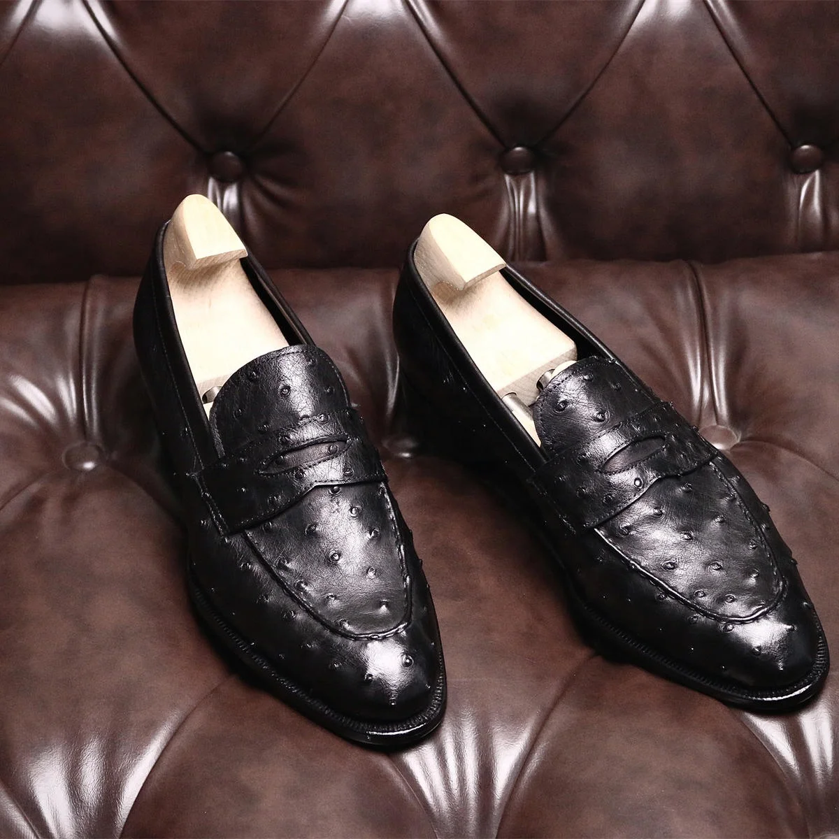 Ostrich skin Bespoke shoes Men Dress shoes Loafers Shoes Blake/Goodyear Bottom