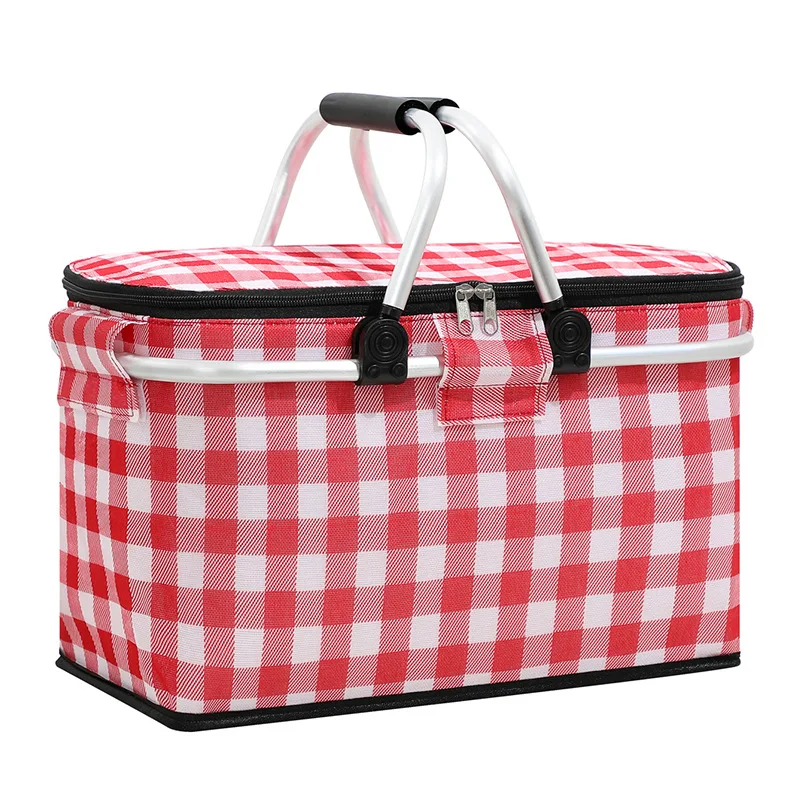 Wholesale Outdoor Picnic Large Capacity Foldable Tote Cooler Basket Bag Aluminum Frame Thermal Insulated Basket Box