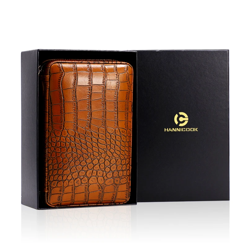 Brown Black Custom Logo Crocodile Pattern Real Leather Cedar Wood With Humidifier Smoking Accessories Travel Cigar Case