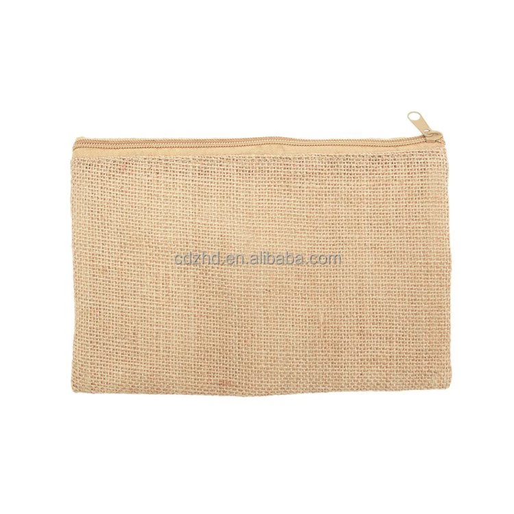 Promotional Natural Jute Small Cosmetic Bag Jute Zipper Bag