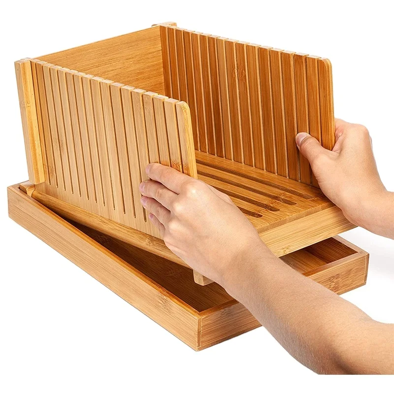 Custom Bamboo Bread Slicer Crumb Tray Bread Cutting Board Bread Slicing Guide For Wholesale