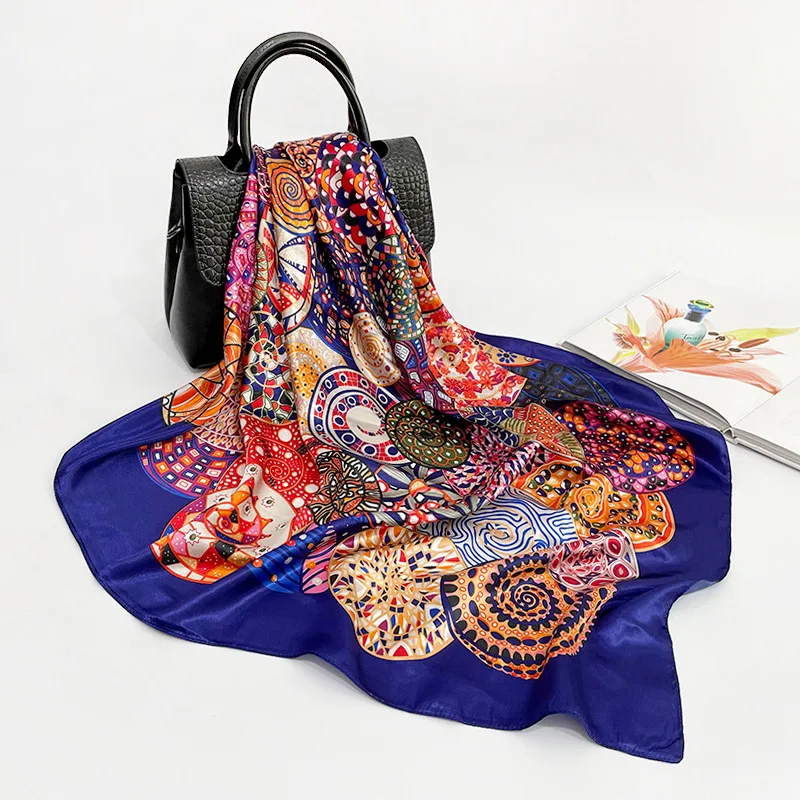 Индивидуальный мусульманский головной шарф, Женская Роскошная брендовая шаль, шелковые атласные квадратные шарфы, бандана 90*90 см, малазийский хиджаб с принтом