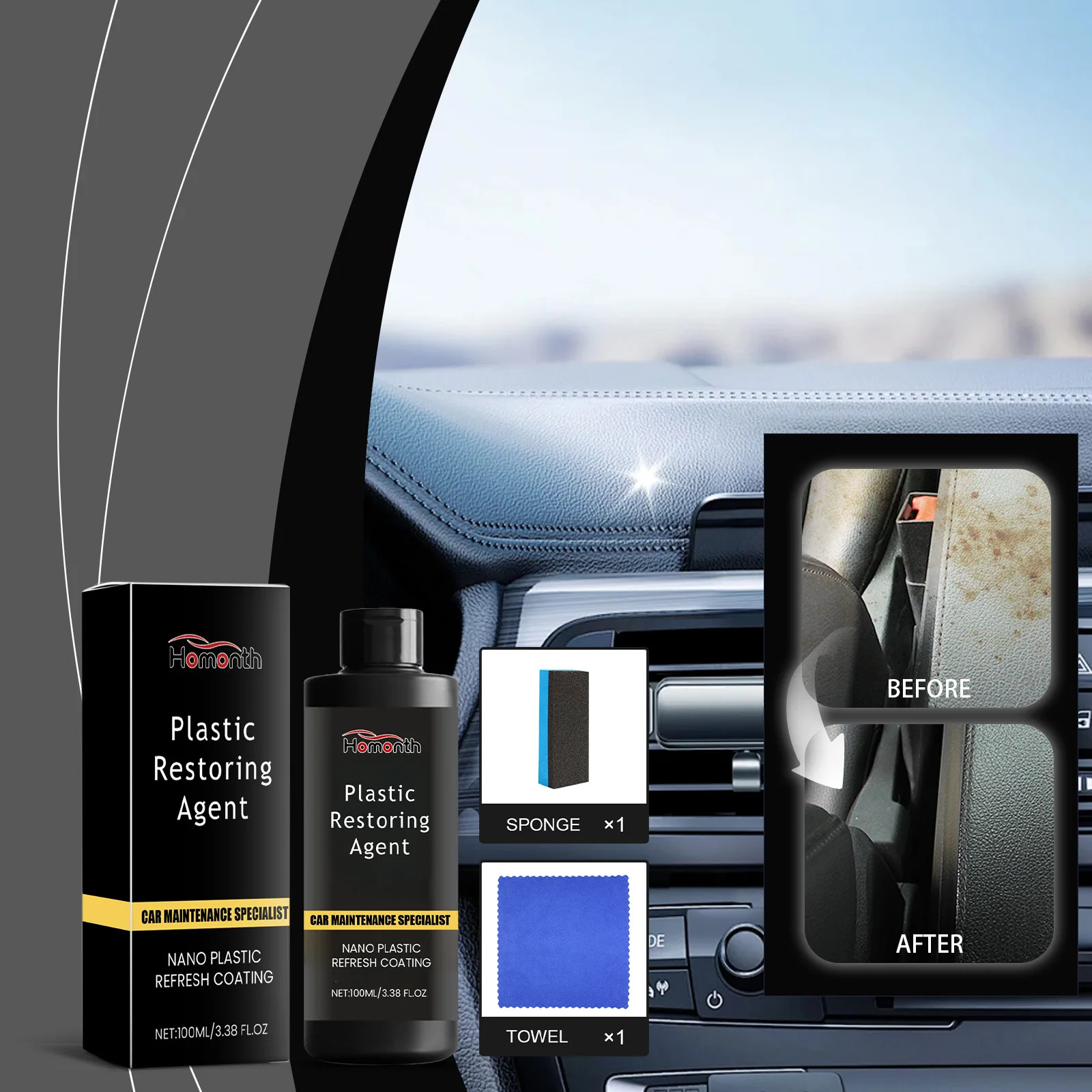 Bestselling Homonth car interior cleaning stain removal refurbishment glossy repair scratch repair car Plastic Restoration Agent