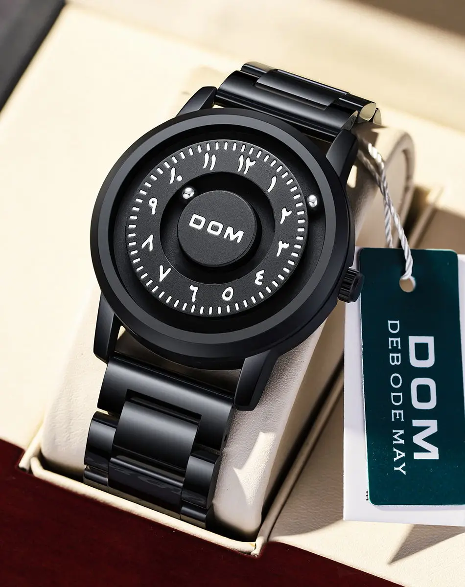 DOM 1769 Men Quartz Watch Fashion Personality Creative Scrolling Iron Ball Magnetic Pointer Waterproof for Male Watches Gift