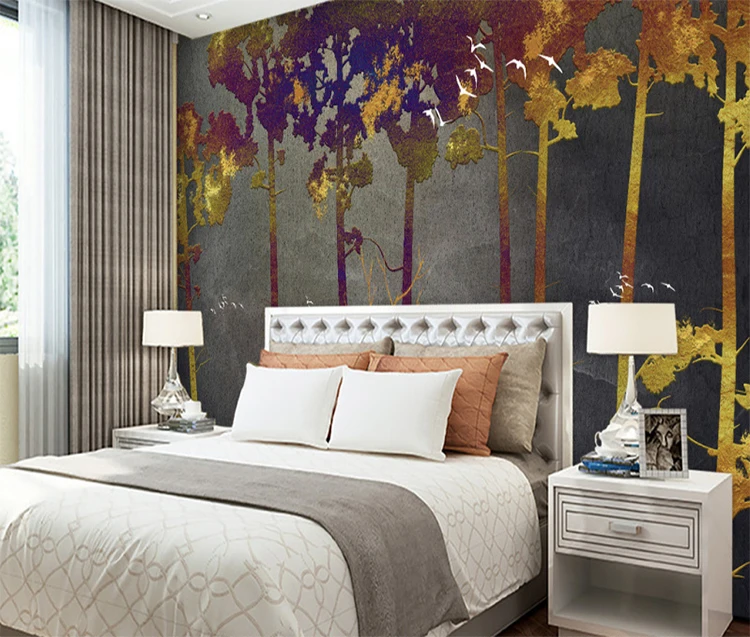 Современная интерьерная Настенная роспись текстура золотые обои джунгли Олень украшение для дома