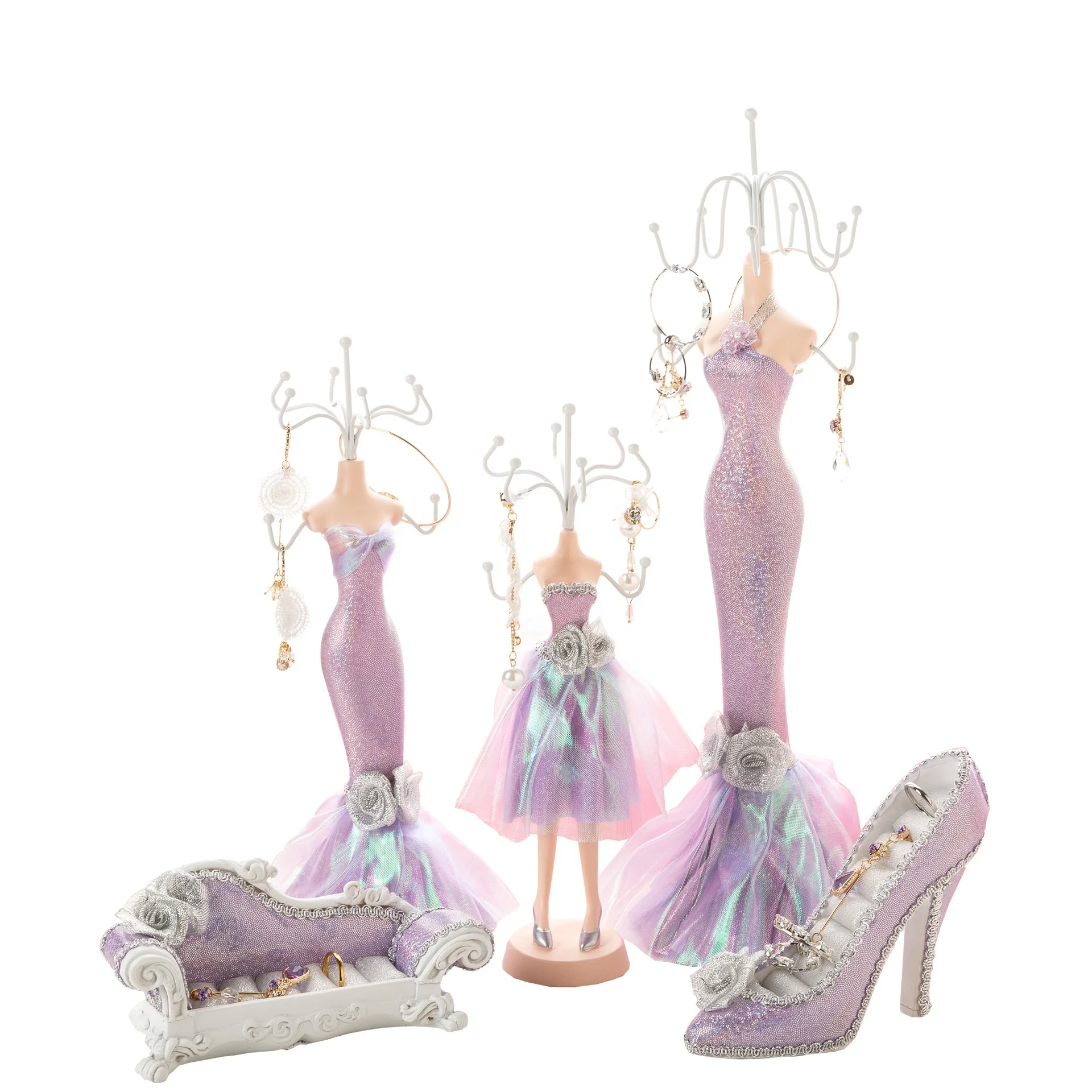 Mermaid dress mannequin jewelry display stand for earring and necklace organize