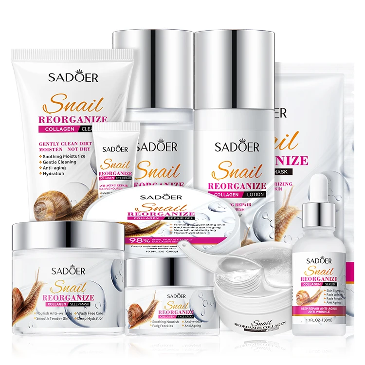 OEM SADOER other skin care products snail collagen hydrating functional face care material whitening anti aging skin care set