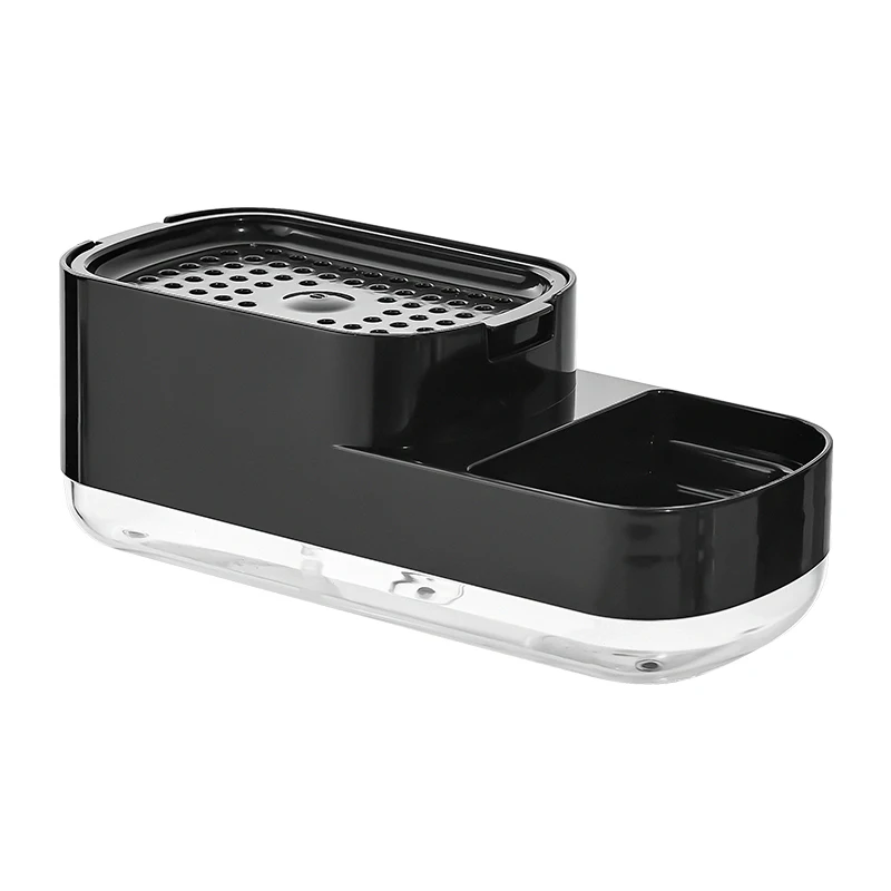 Hot selling 3-in-1 kitchen pump box hand dish wash manual soap dispenser with sponge rack holder set