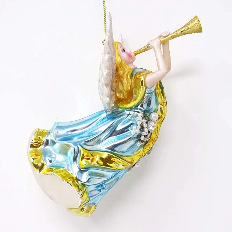 Wholesale christmas glass angel ornaments elegant play a trumpet angel pendant