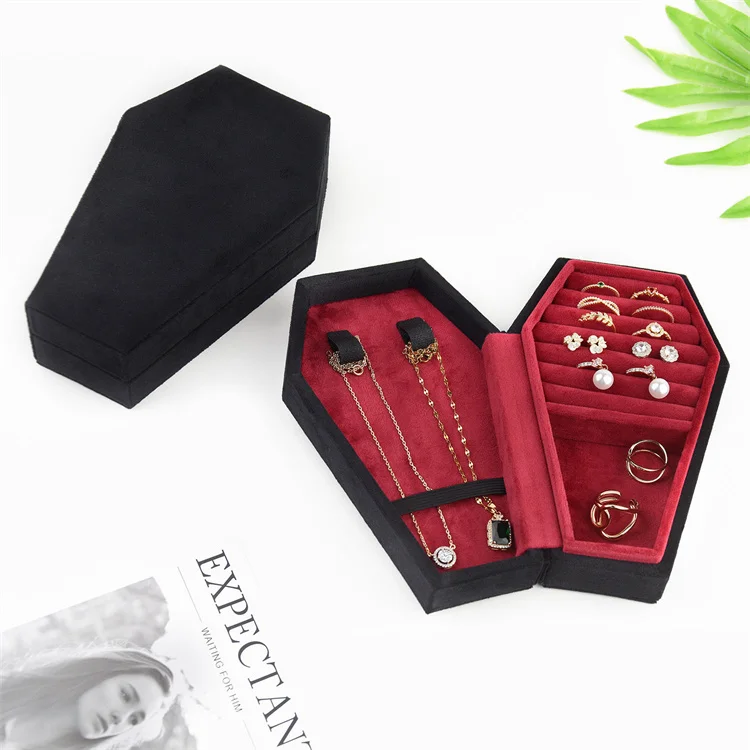 Wholesale Custom Design Coffin Shape Ring Box Goth Style Jewelry Box Coffin Jewelry Organizer Holder Storage Jewelry Box