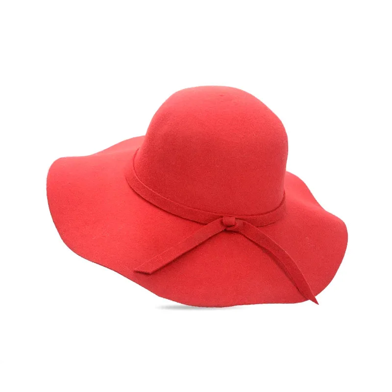 Wholesale Custom Soft Jazz Hat Retro Big Brimmed Bow Winter Felt Top Hat Fedora Hat