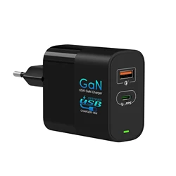 HUNDA 2020 new products GaN Tech 2 ports PD Charger Type C 65W replaceable US/AU/UK plug Usb 3.0 charger for laptop Adapter