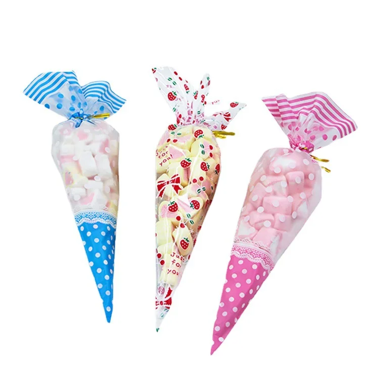 Triangle Meringue popcorn wrap thickened ice cream cone baking clear plastic gift bag
