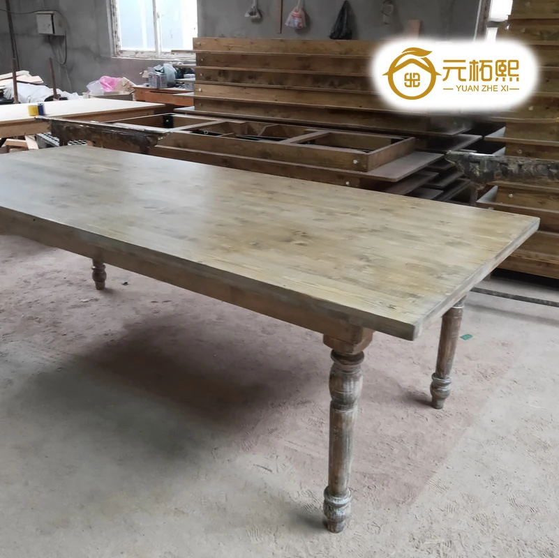 Modern Minimalist Light Luxury Large Rectangular Dining Table Outdoor Banquet Recycled Pine Solid Wood Thick Plate