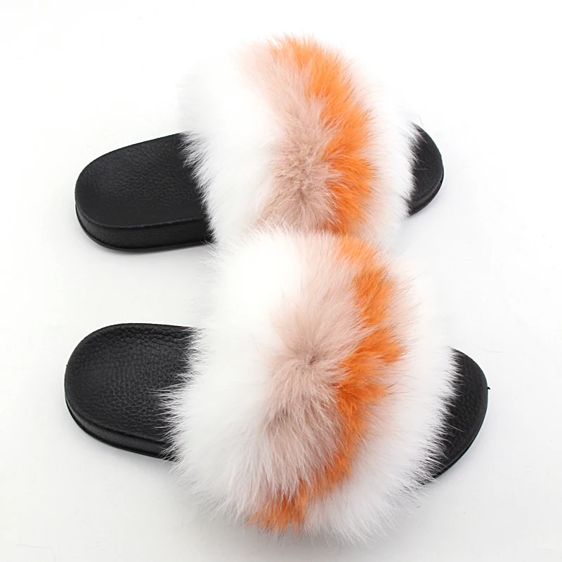 
Fox Fur Slipper Wholesale Furry Slides Black Slide Sandals Women White Fluffy Slippers 