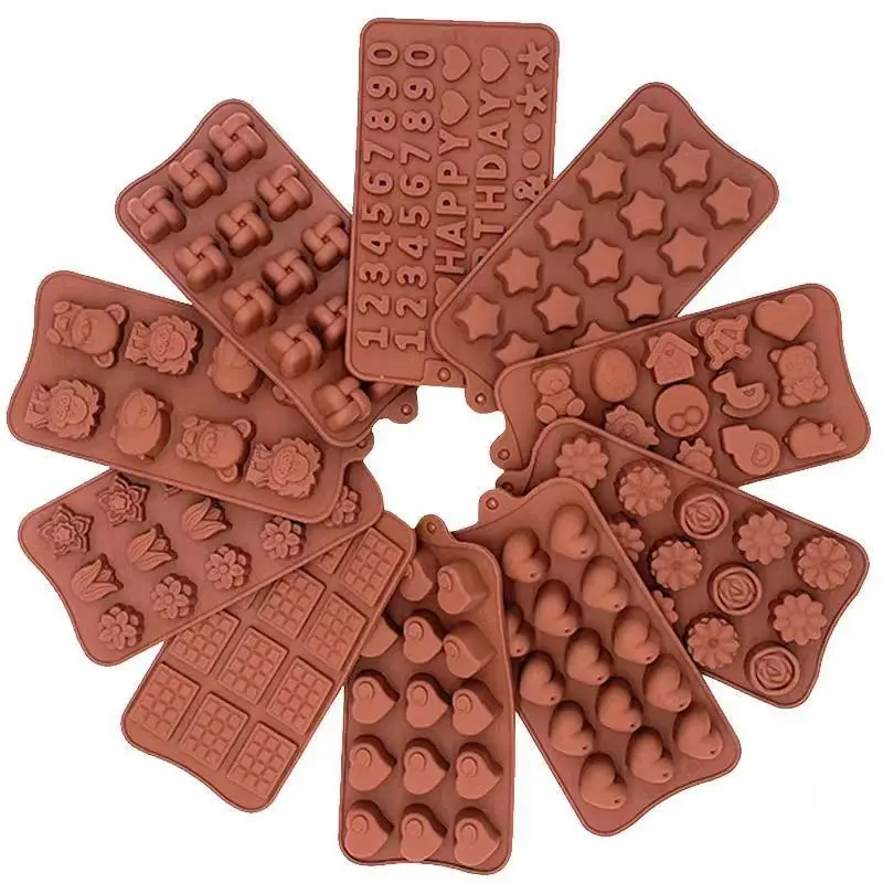 Wholesale Bpa Free Food Grade Silicone Christmas Heart Star Shape Chocolate Candy Moulds DIY Cake Baking Molds for Christmas