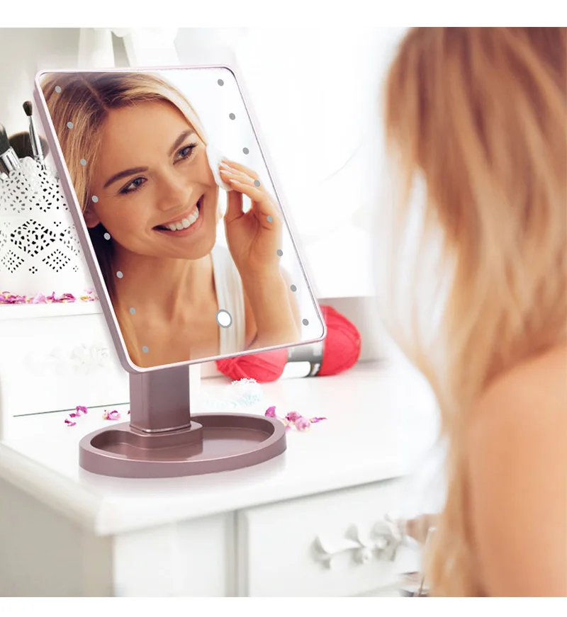 16 LEDS Makeup Mirror Battery Powered Cosmetic Mirror 360 Degrees Rotating ABS Plastic Frame Desktop Mirror