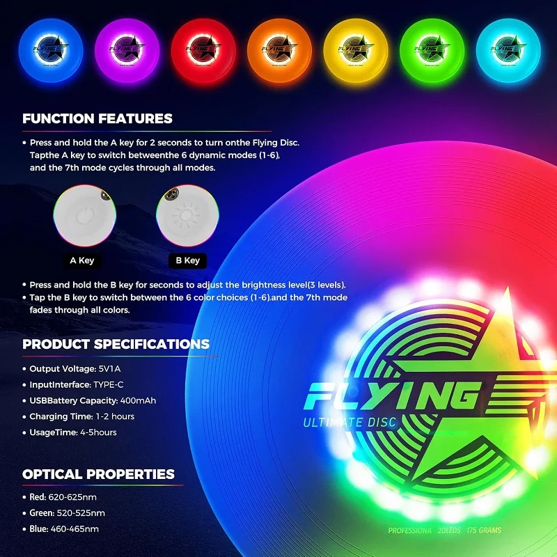 LED Flying Disc 20LED Ultimate Flying Saucer Waterproof Professional Ultimate Flying Disc 175g For Competitions Team Outdoor Toy