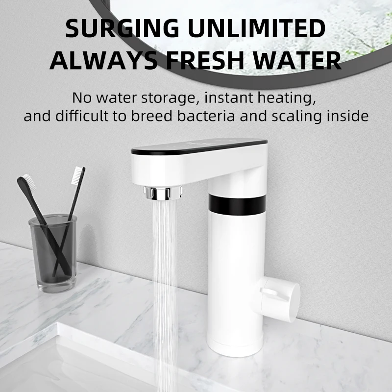 Fudeer 3000W Electric Water Heater Kitchen Faucet Tankless Water Heater Tap Flowing Electric Faucet Shower Temperature Display