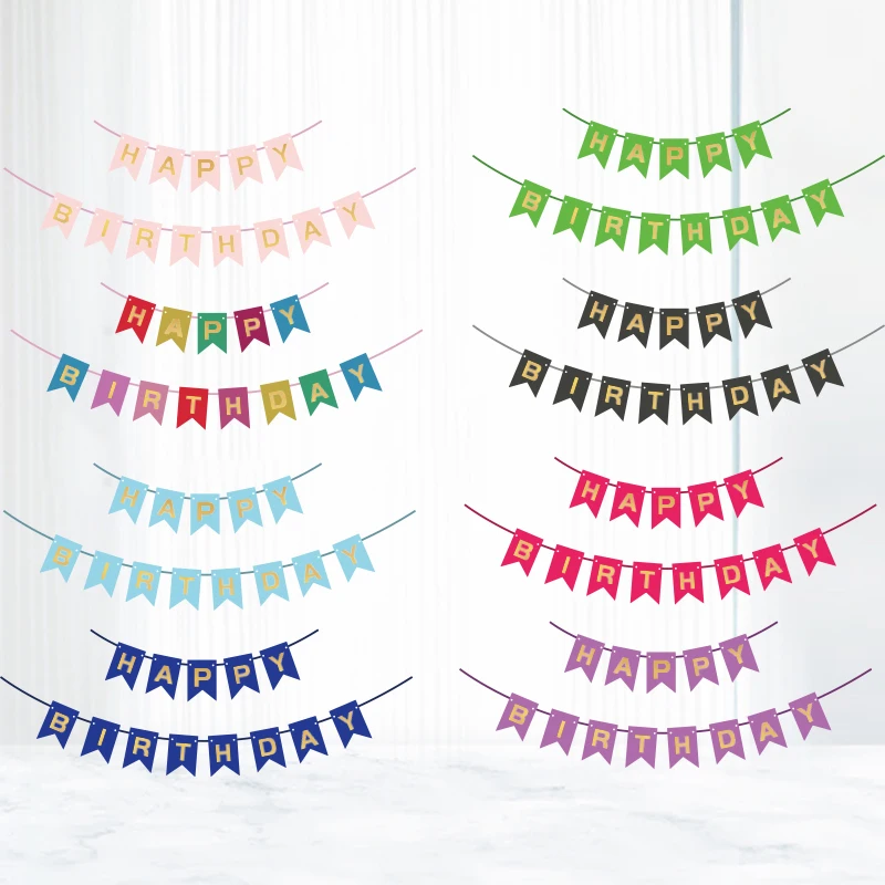 Wholesale 17*12 CM Happy Birthday Hanging Paper Banner Fishtail Party Flags For Happy Birthday Decoration Supplies