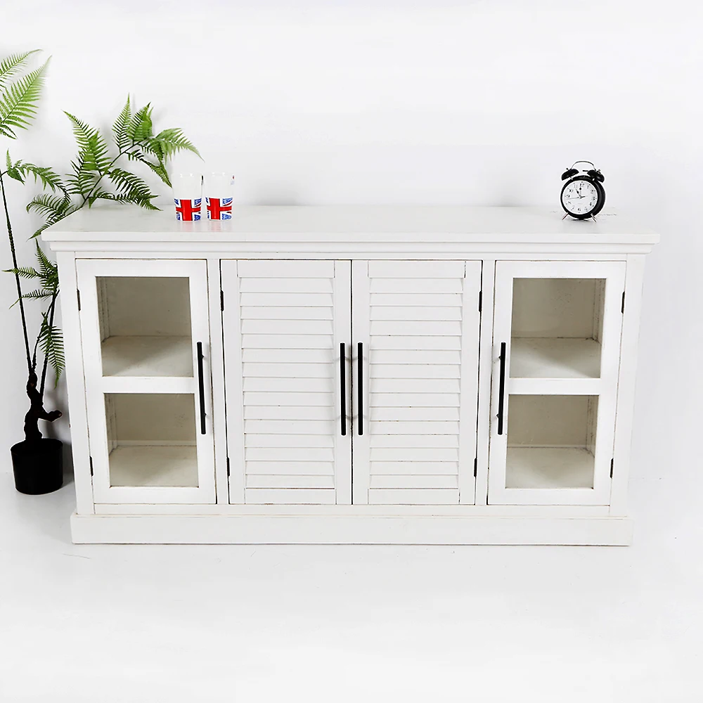 White With Glass Cabinet Door Multilayer Storage Display Cabinet Tv Cabinet