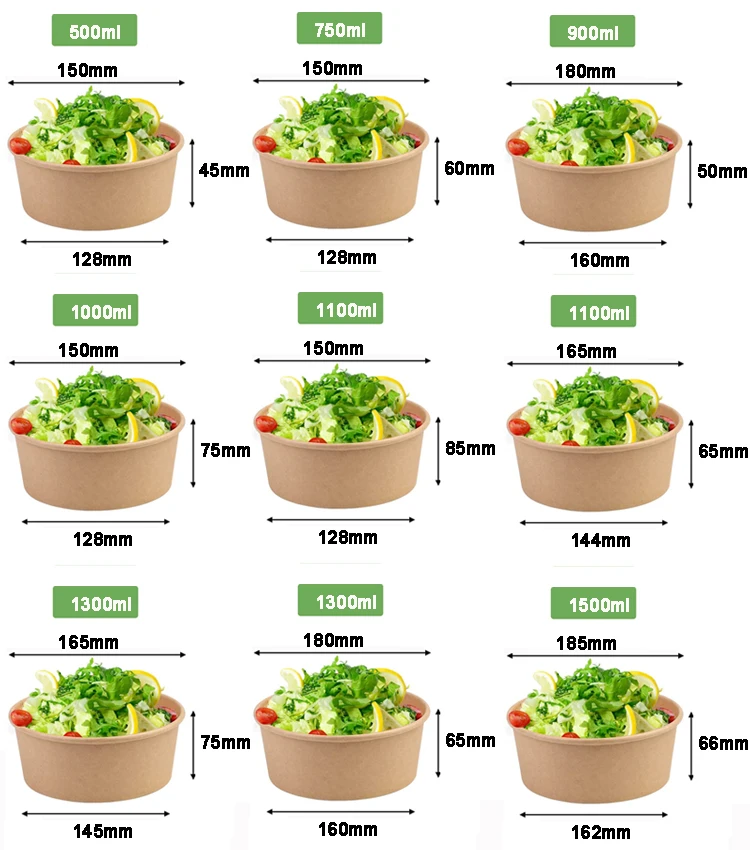 Logo print Take Away Salad bowl with lid Disposable kraft paper bowl