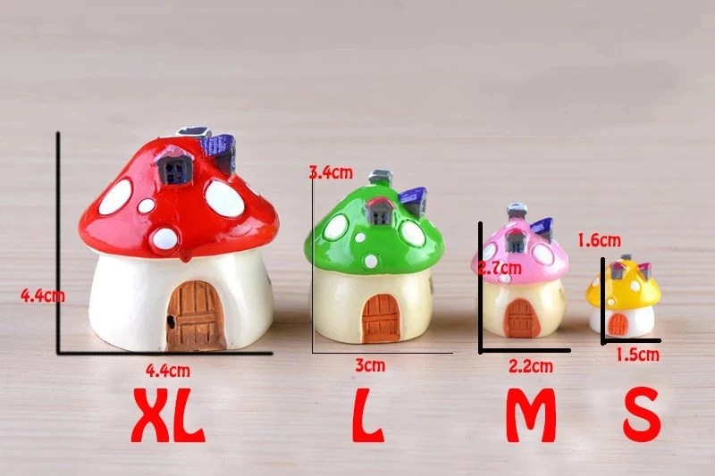 4PCS Resin Mini Mushroom House Miniature Garden Accessories Colorful Micro Landscape Fairy Garden Miniatures Decorations Craft