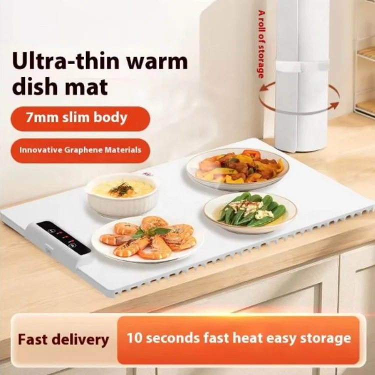 Food Warming Mat Fast Heating Silicone Electric Warming Tray Raised Feet Protects Table Roll Up Buffet Hot Plates Heat Pad