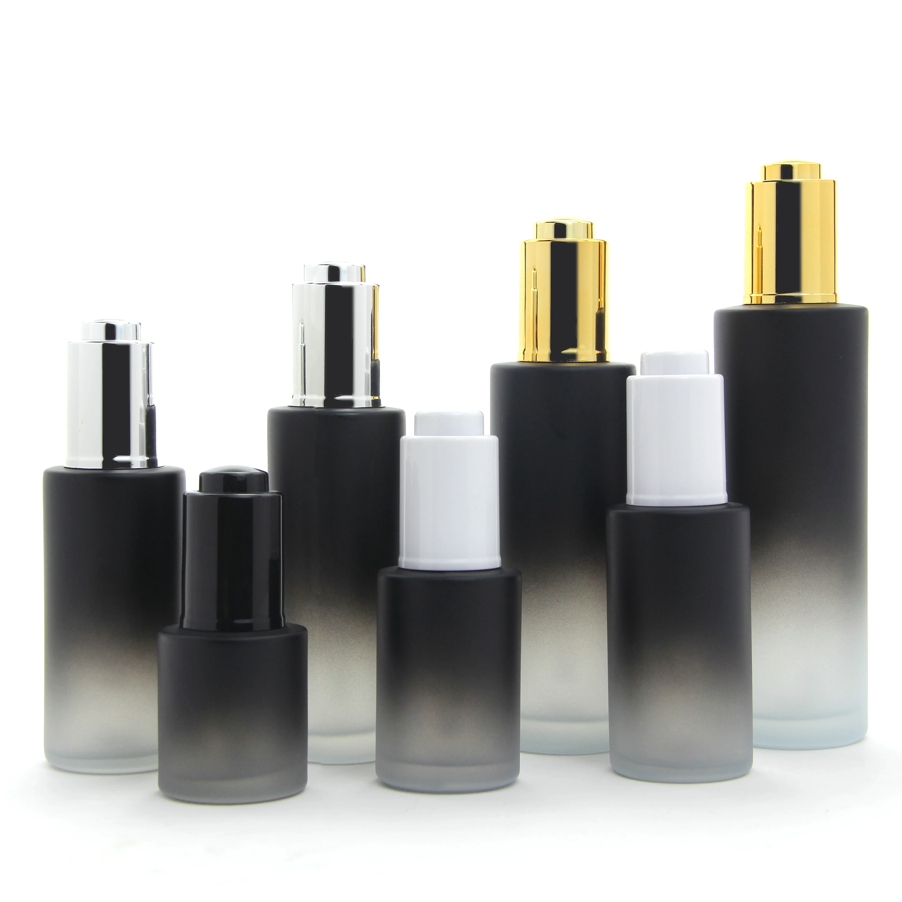 Flat Shoulder Brown Amber Serum Dropper Glass Bottle 20 30 40 60 ml Hair Oil Bottles with Gold Silver Black White Cap