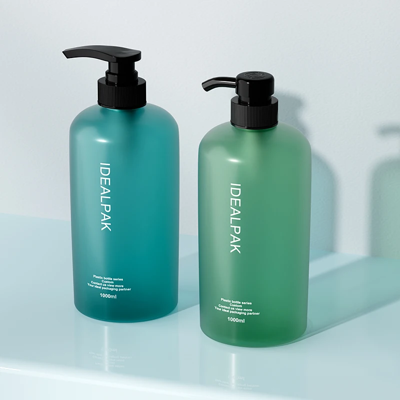 Luxury cosmetic container round plastic shampoo bottle 1000ml for lotion conditioner packaging