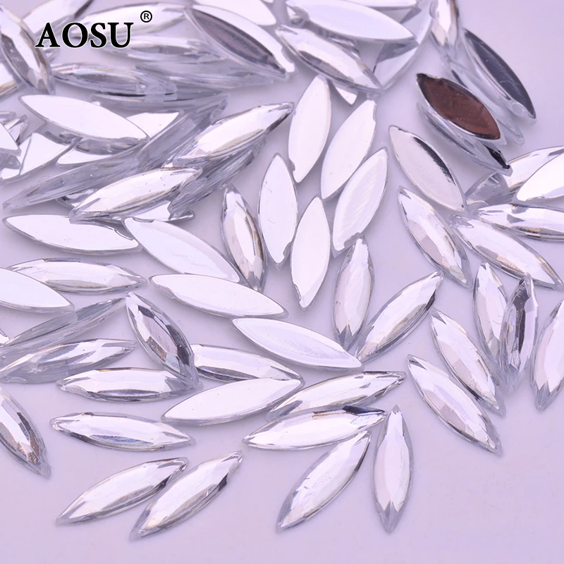 AOSU 4*15mm Clear Horse Eye Crystal Stones Non Hotfix Strass Appliques Acrylic Flatback Rhinestones For Dress Making
