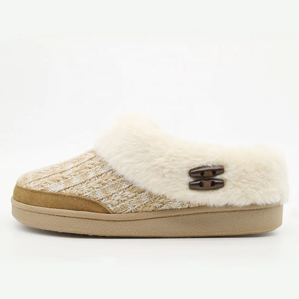 Зимние теплые вязаные садовые женские тапки с подкладкой из искусственного меха