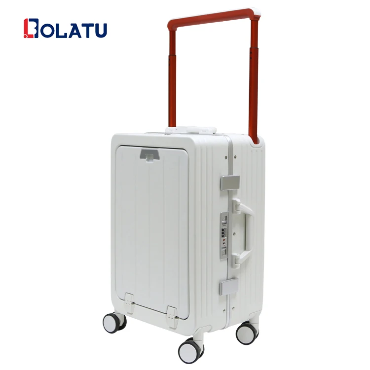 Unisex aluminum  trolley Business PC Spinner Luggage Fashionable USB Charge Suitcase Wide Trolley Cup Holder Front Opening Cover
