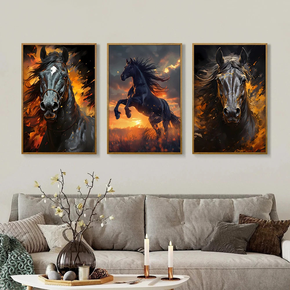Hot Selling Horse Wall Arts Painting For Living Room Plastic Framed Customized Print Canvas Painting Home Decor