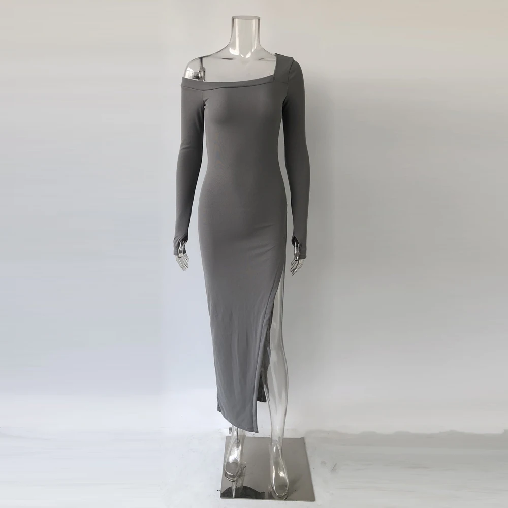 
8329 2019 New arrival Women Long Sleeve Slim sexy bodycon Dress Side split maxi vestidos wholesale 