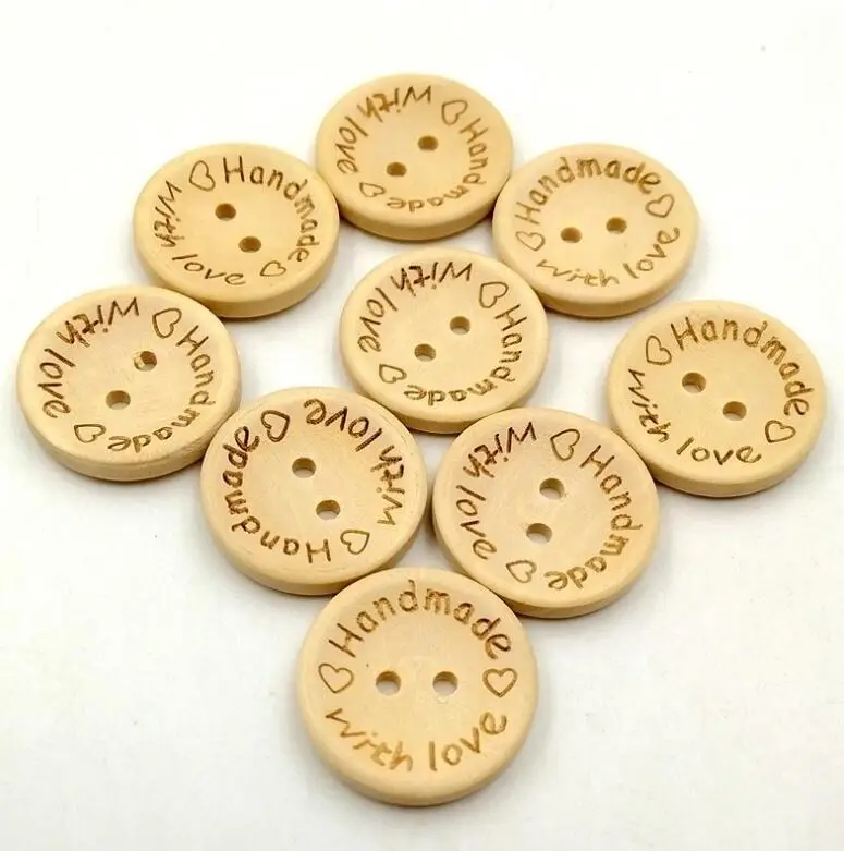 15/20/25mm round button laser engraved heart with love wooden button.