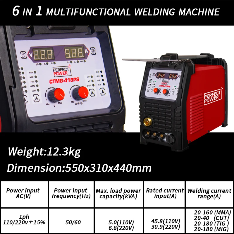 Портативный 6 в 1 сварочный аппарат CTM-418PS ln комбо плазменный резак машина TIG MIG/MAG MMA Flux Cored