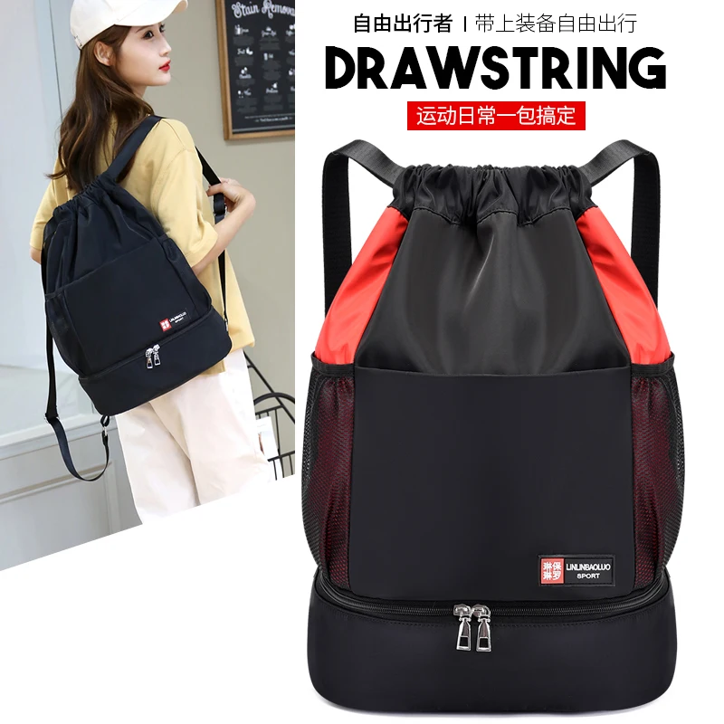 Wholesale Drawstring Backpack Sports Gym Bag With Shoe Compartment and Two Water Bottle Holder Water Proof Light Weight Backpack