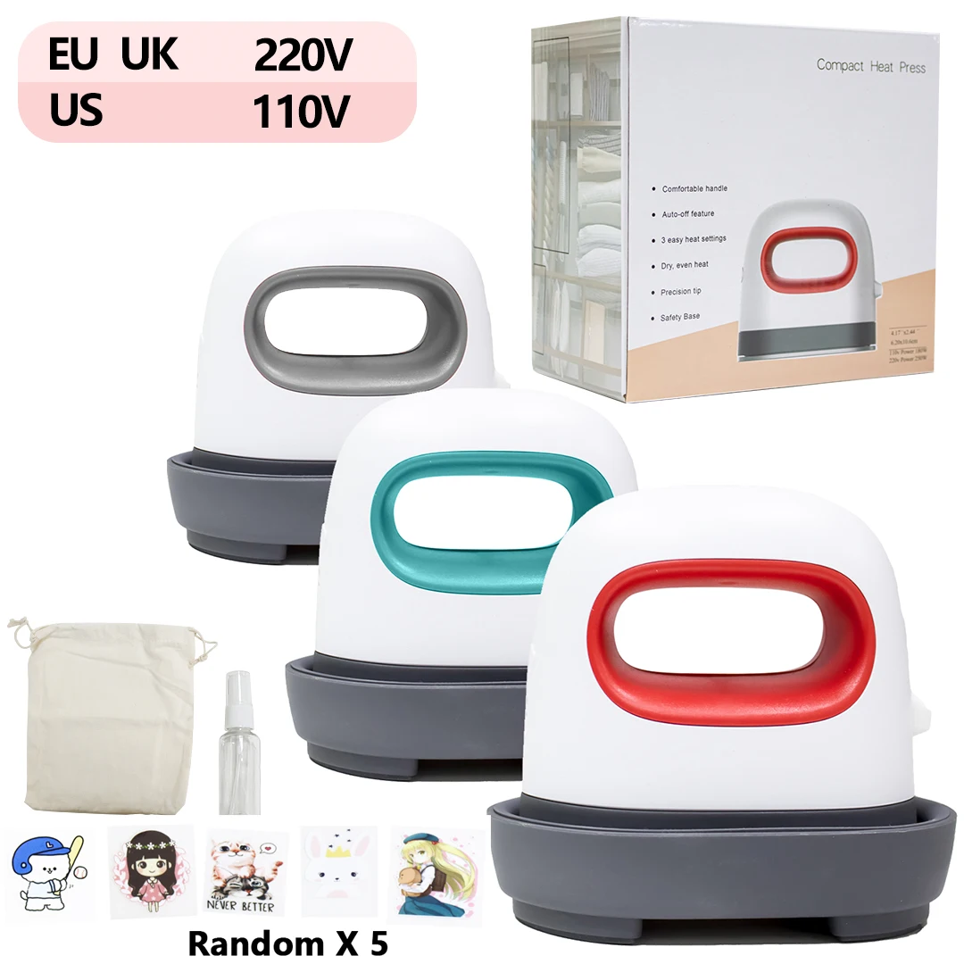 Easy Press Mini Red hand Held Heat Press Machine Iron Type Fast Transfer Device For Label Logo T-shirt Printing Machine