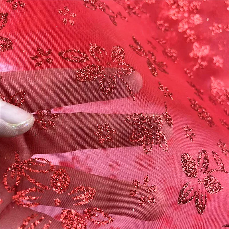 100% Poly Organza Glitter Printed  metallic  Dress Stage Costume Cloth Wedding  Fabric Designer Party Dance wear Bride fabric