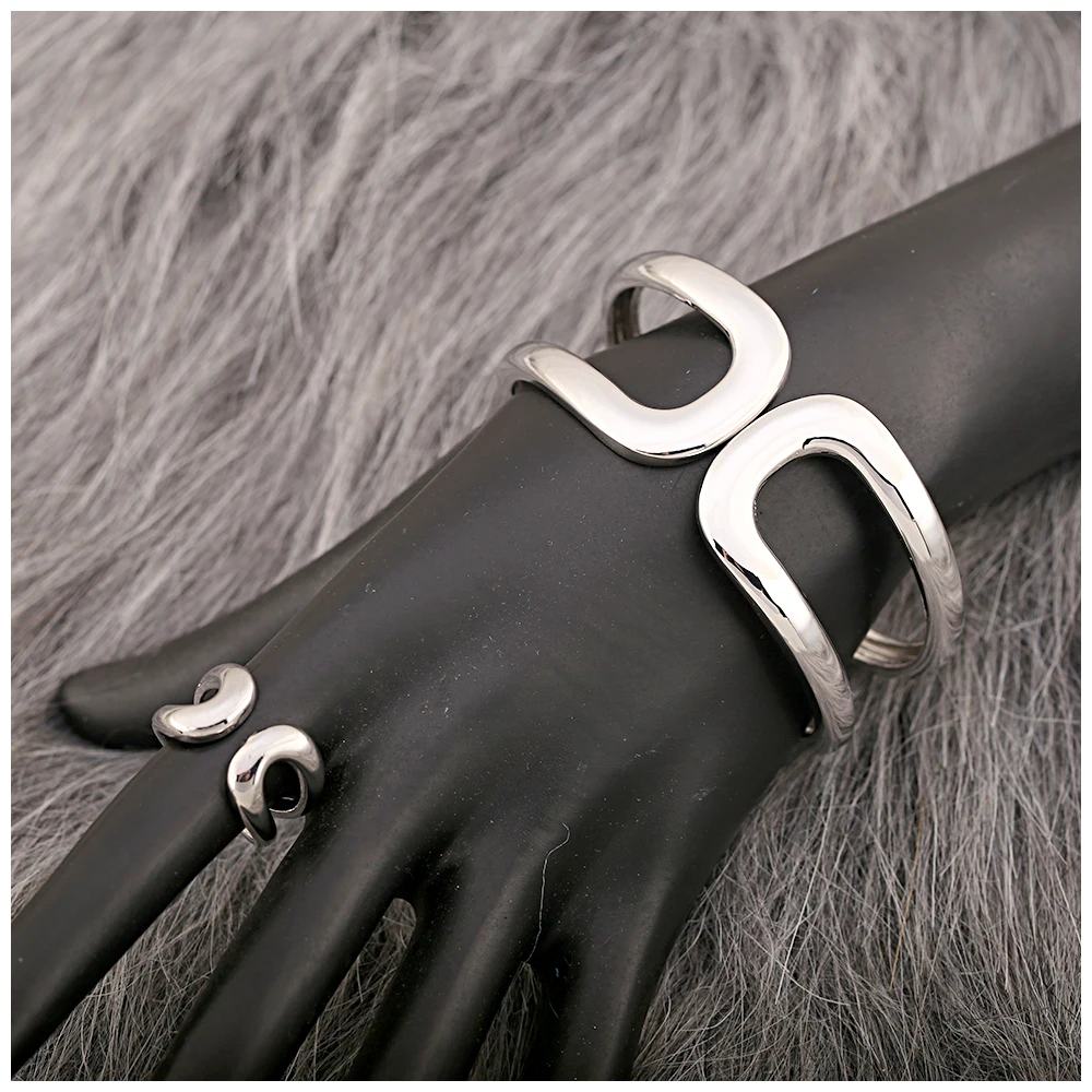 KAYMEN Classic Smooth Minimalist Opening Rings Bracelet Jewelry Sets for Women New Arrivals Stainless Steel Ring Jewelry