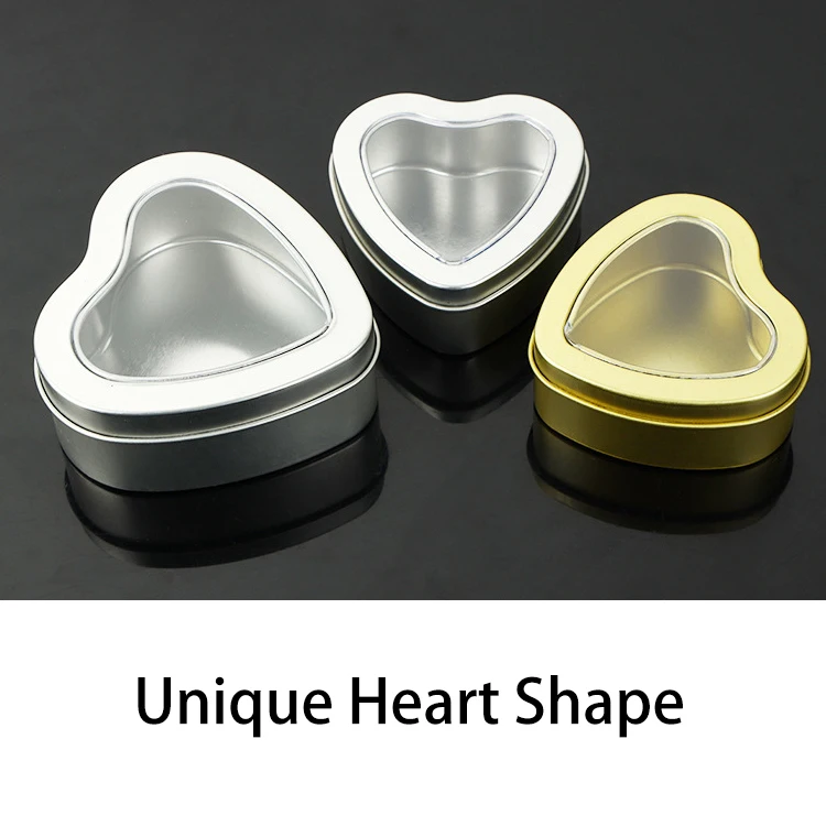 8oz Empty Heart Shaped Silver Metal Tins with Clear Window for Candle Making/Candies/Gifts/Treasures