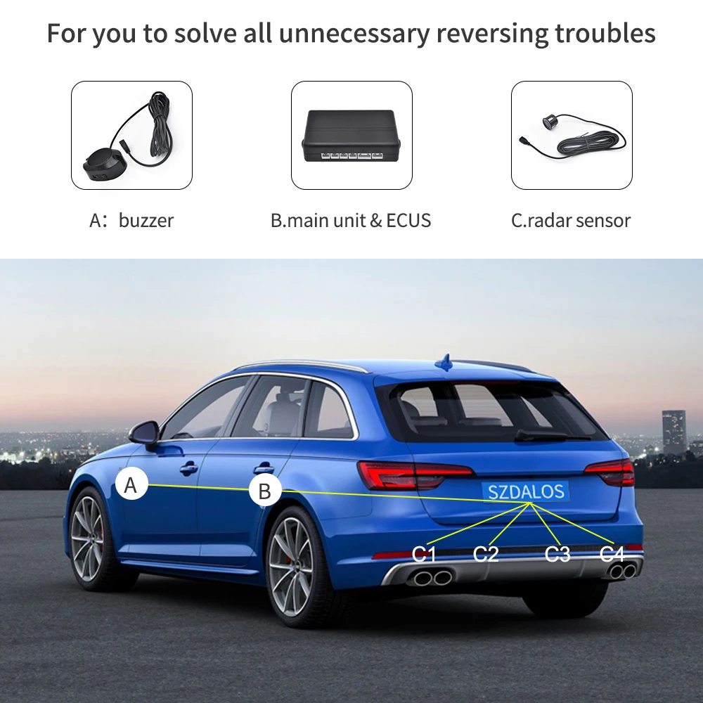 12V 22mm Car Parking Sensor Kit Universal 4 Sensors Buzzer Reverse Backup Radar Sound Alert Indicator Probe System