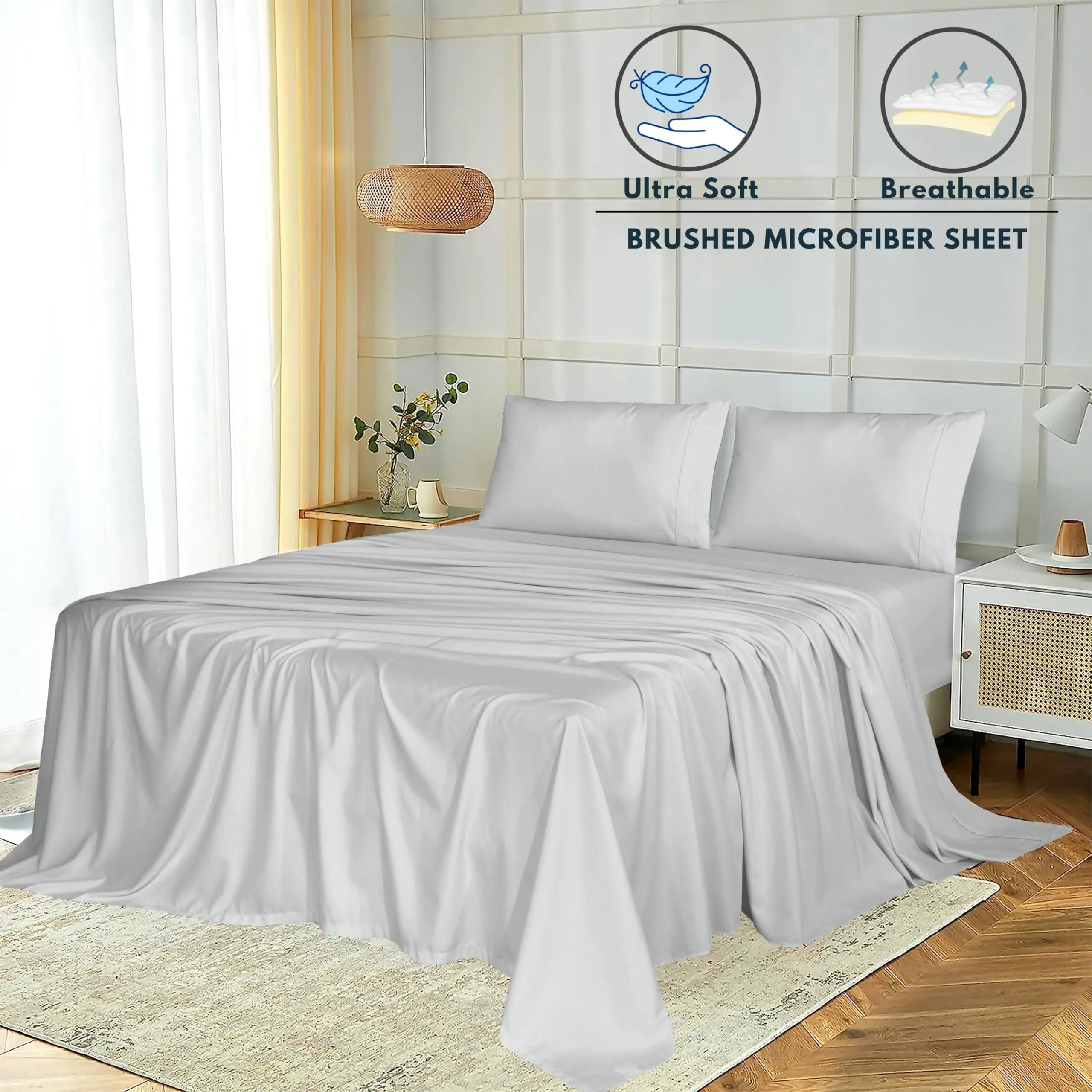 1800 Series 4 Piece Bed Sheet Set Microfiber Twin Bed Sheet Set Bedding Set Luxury
