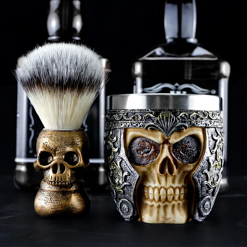 Barbershop Skull Shaving Brush Beard Brush Men Facial Beard Cleaning Tools Foaming Brush Resin Handle Barber Salon Shaving Tools