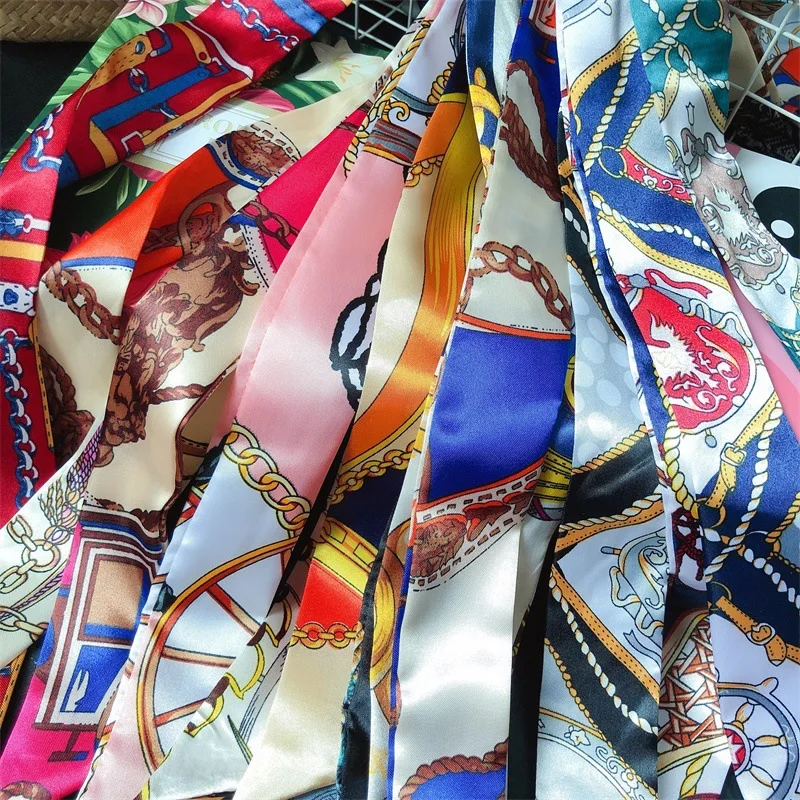 Dropshipping Free Sample 2022 New Arrival Wholesale Customize Cheap Printed Women Fashion Head Tie bag handle Silk scarves